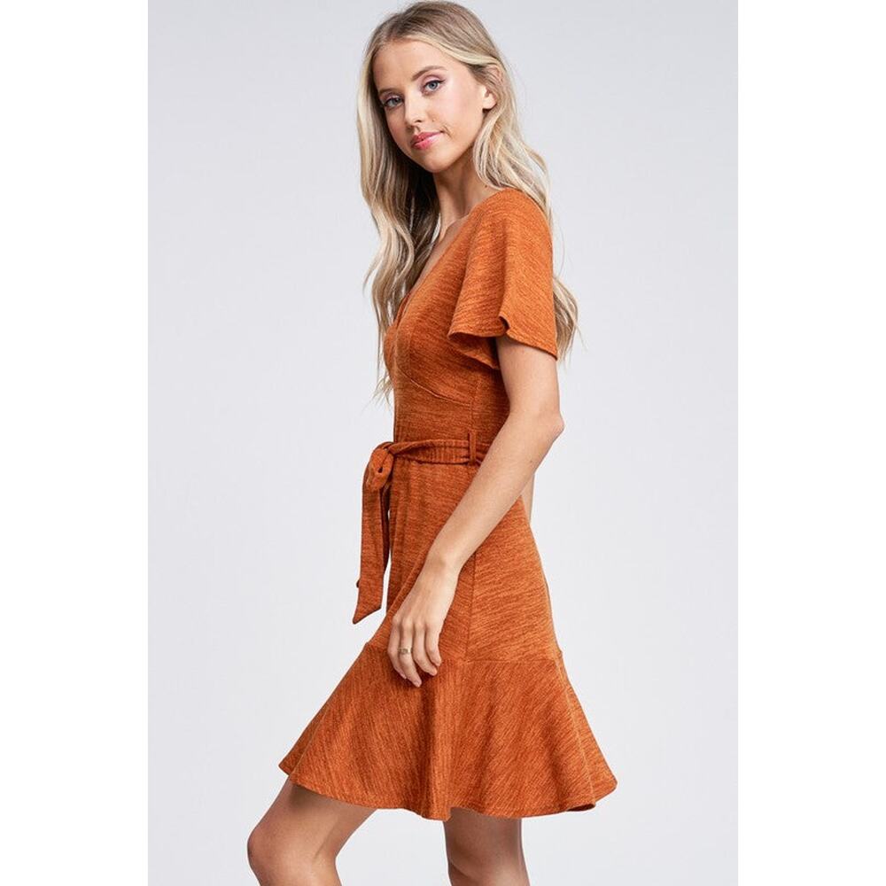 Iris Ruffle Dress- Rust,Teal - Picture 4 of 9